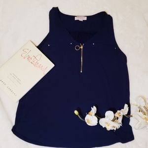 Navy Shoulder Cut Blouse